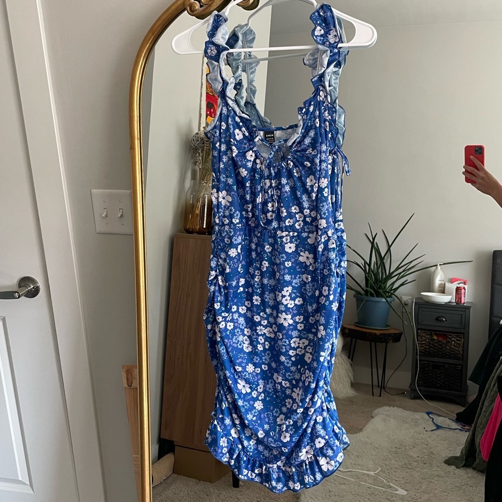 Blue Floral Ruffle Dress